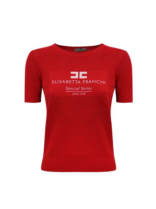 Maglia in viscosa punto rete con logo a intarsio Elisabetta Franchi | MK81Q46E2CG5